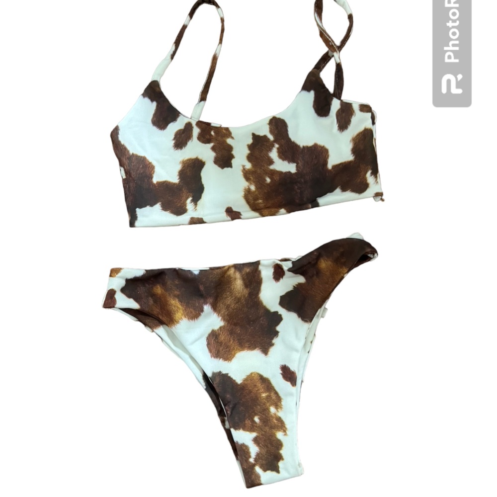 Cow Print Bikini Top and Bottom Size Small